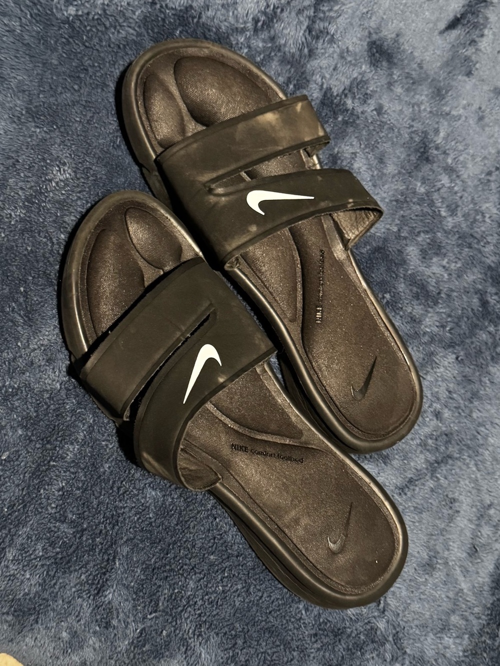 Nike Black Slides with White Swoosh Strap
